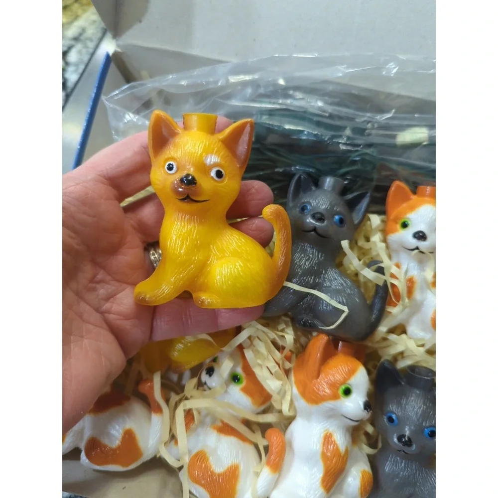 VTG 10 Blow Mold Plastic Cat Kitty Patio RV Camping Party Lites Light String